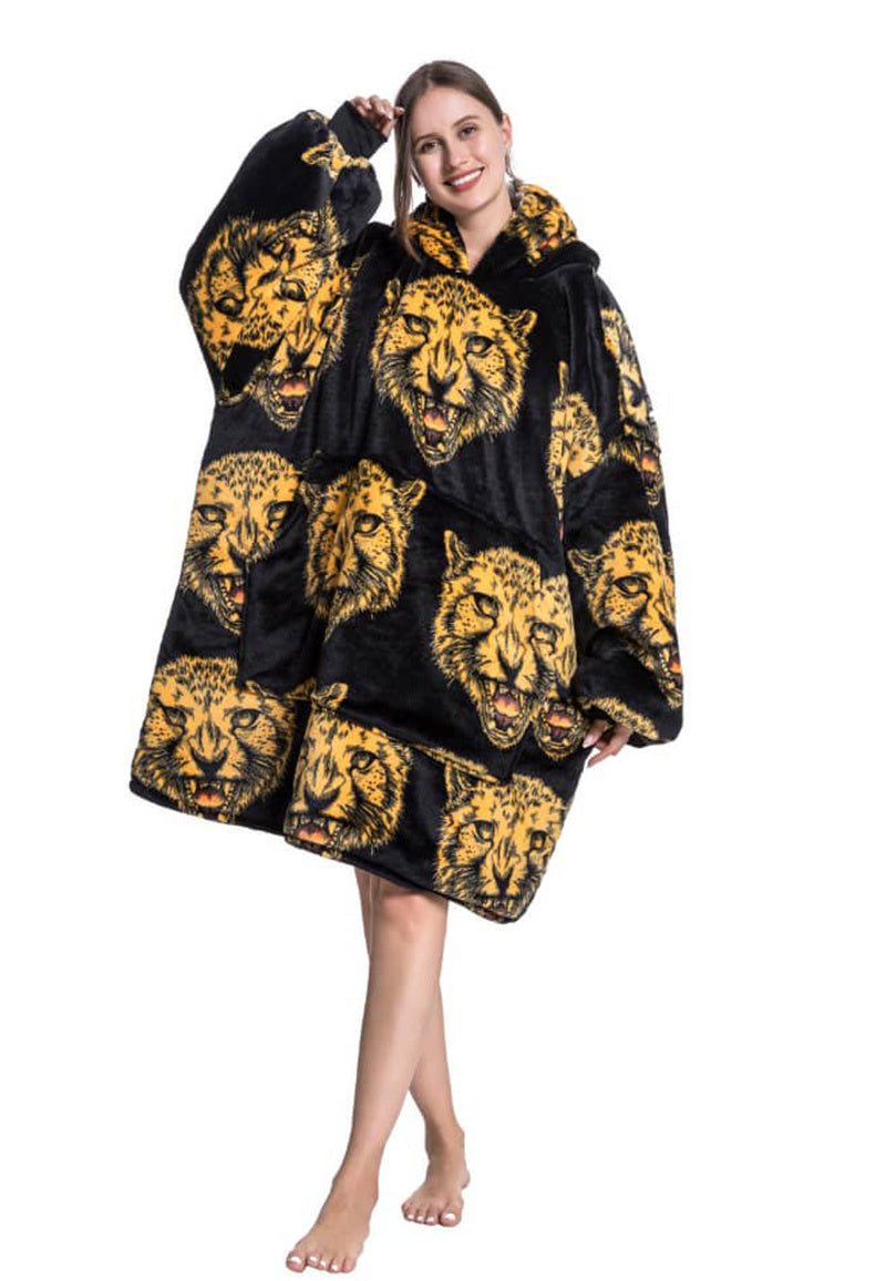 Fleece deken met capuchon - tijgerkop