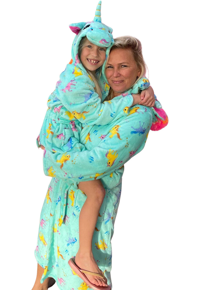 Dames ochtendjas unicorn met capuchon - fleece