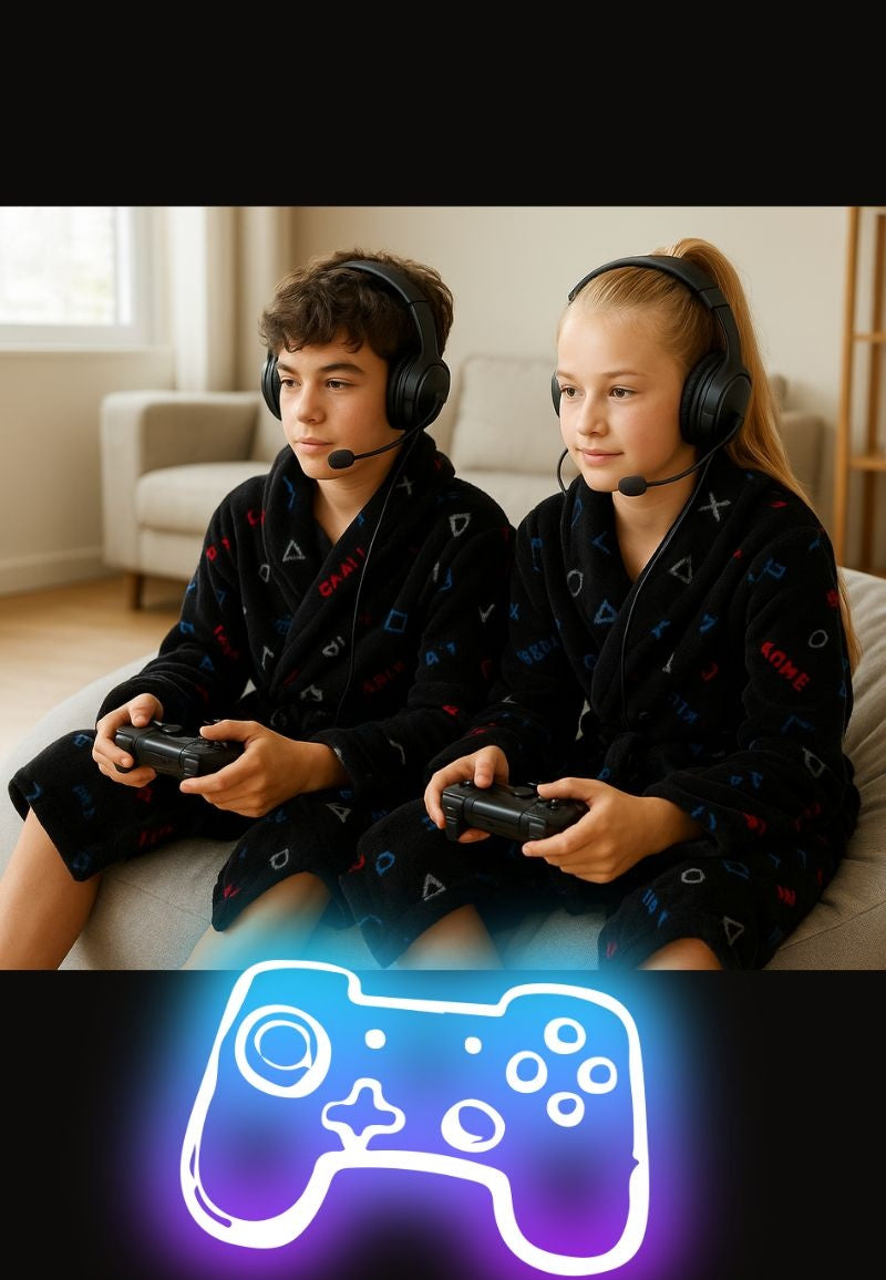 Zwarte kinderbadjas game - fleece