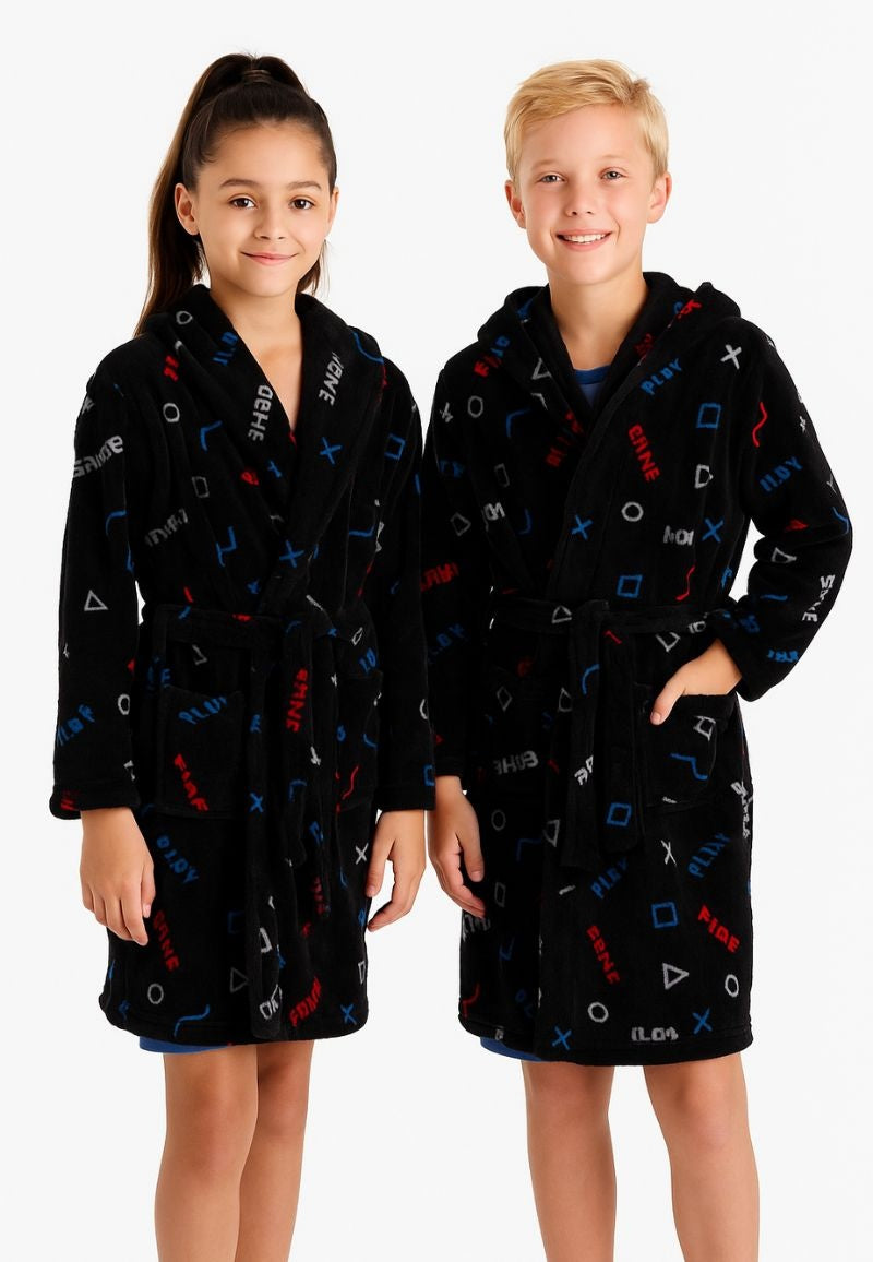 Zwarte kinderbadjas game - fleece