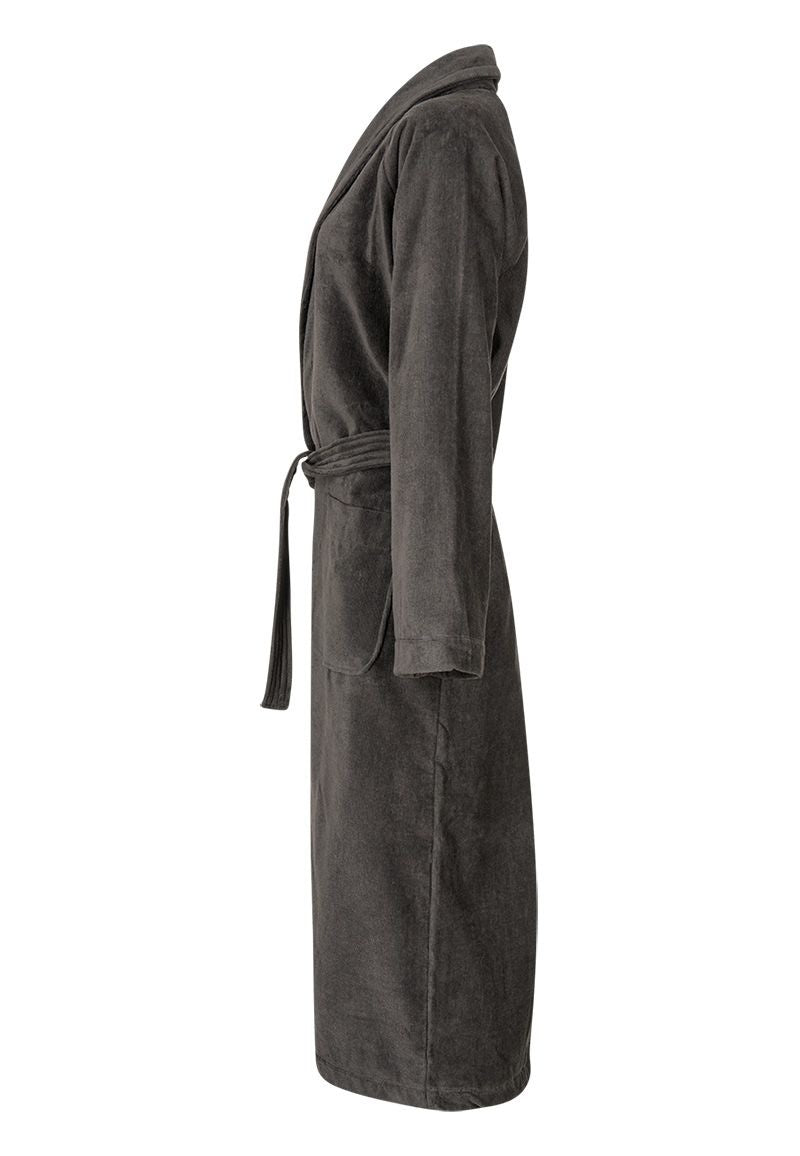 Antraciet velours badjas unisex met naam borduren