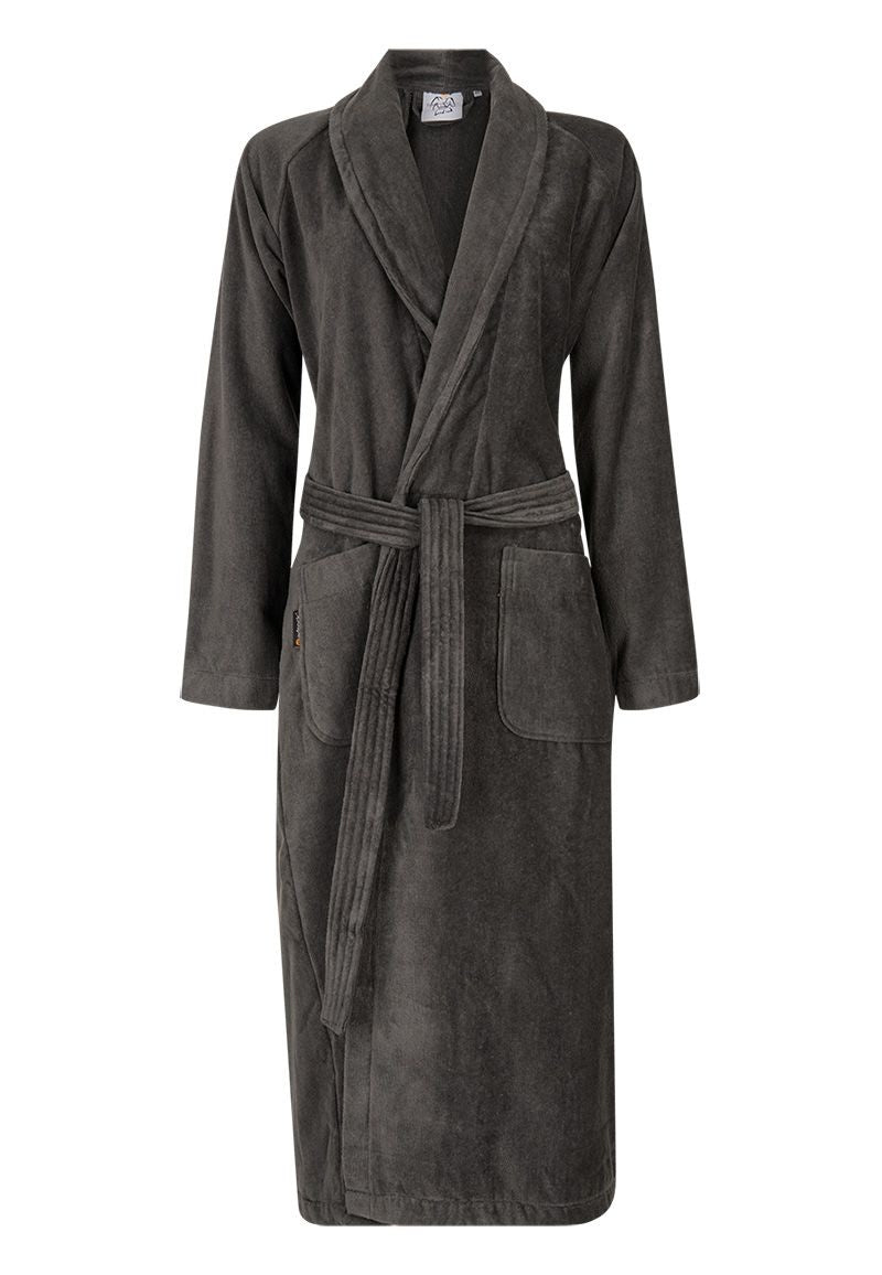 Antraciet velours badjas unisex met naam borduren