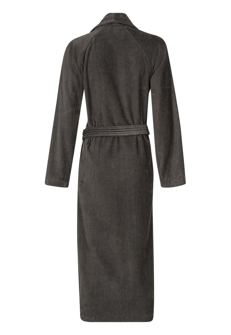 Antraciet velours badjas unisex met naam borduren