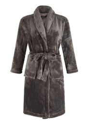Grijze unisex fleece kinderbadjas met naam borduren
