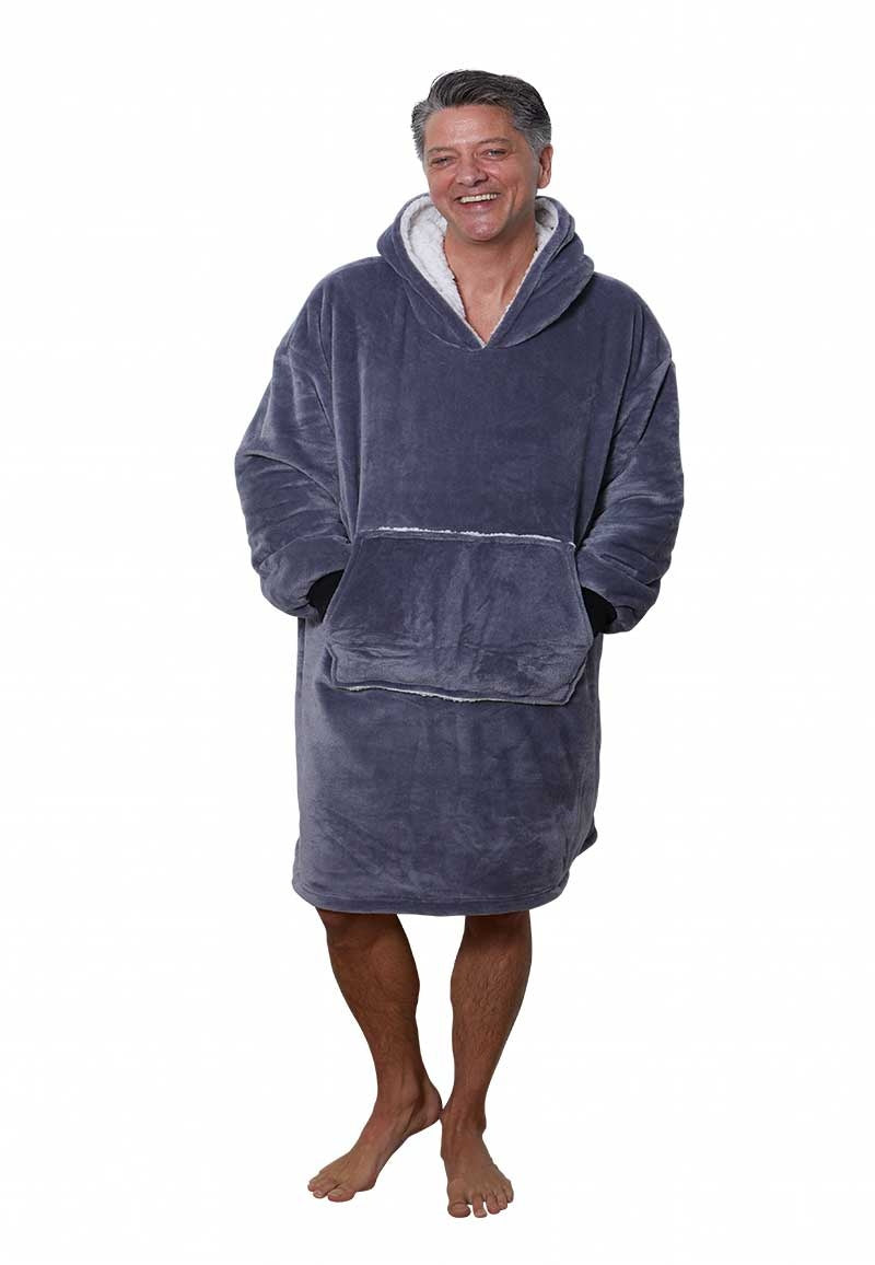 Luxe fleece deken met capuchon - antraciet