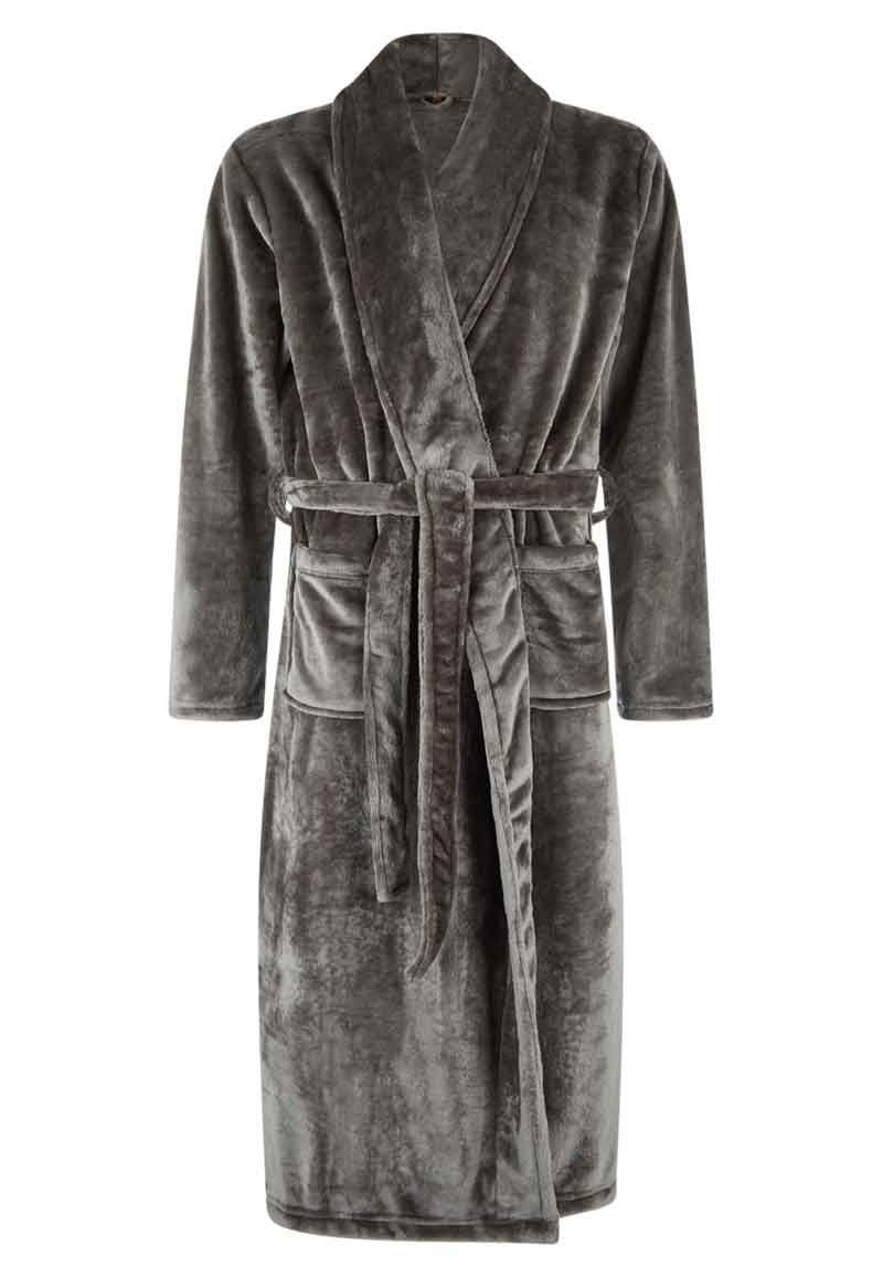 Grijze unisex fleecebadjas met naam borduren - lang model