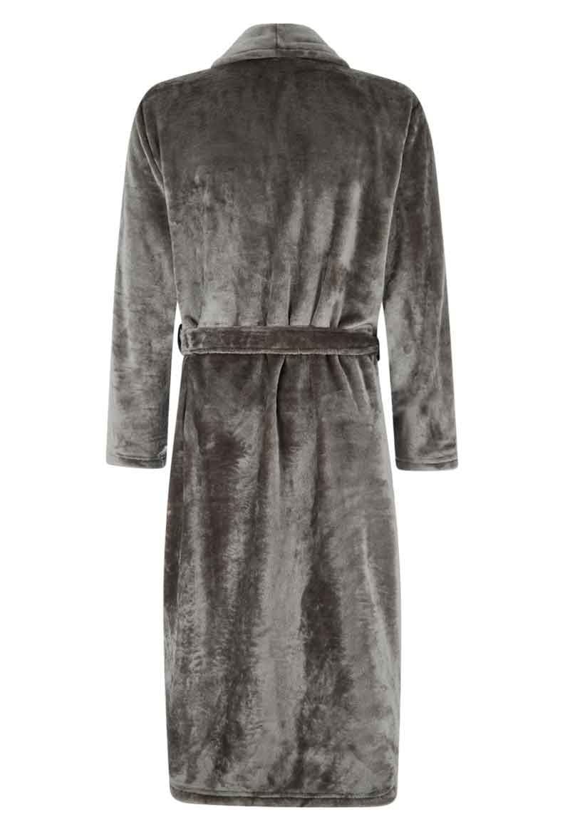 Grijze unisex fleecebadjas met naam borduren - lang model