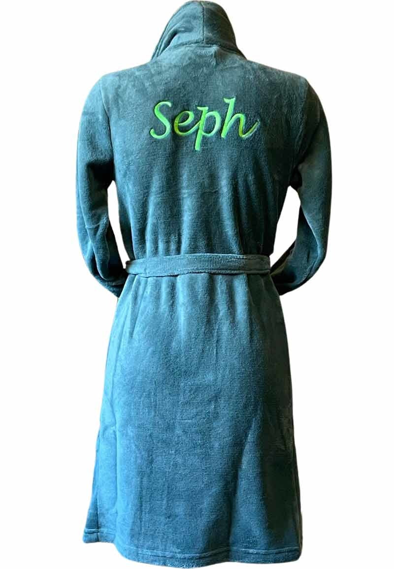 Olijf groene fleece kinderbadjas met naam borduren
