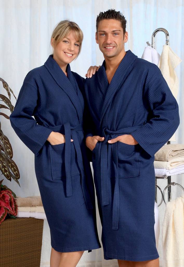 badjas unisex marineblauw katoen wafelstructuur - grote maten badjas