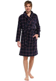 Fleece herenbadjas ruitpatroon - blauw