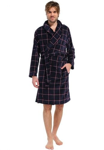 Fleece herenbadjas ruitpatroon - blauw
