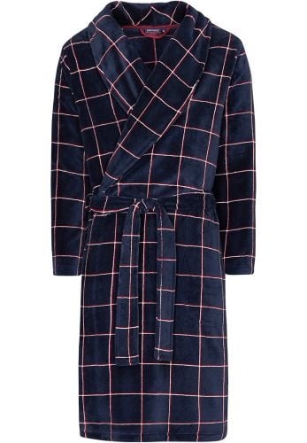 Fleece herenbadjas ruitpatroon - blauw