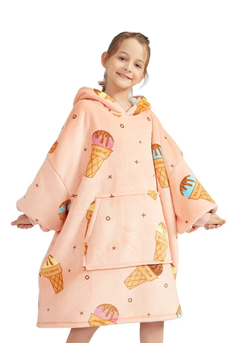 Fleece deken met mouwen & capuchon - kind - ijsjes