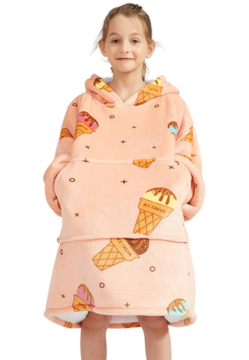 Fleece deken met mouwen & capuchon - kind - ijsjes