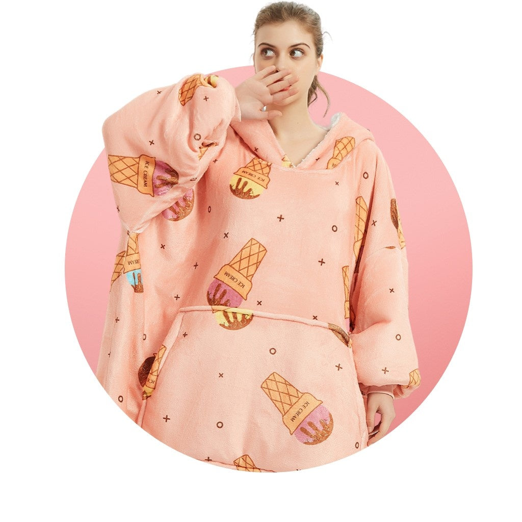 Fleece deken met mouwen & capuchon - ijsjes