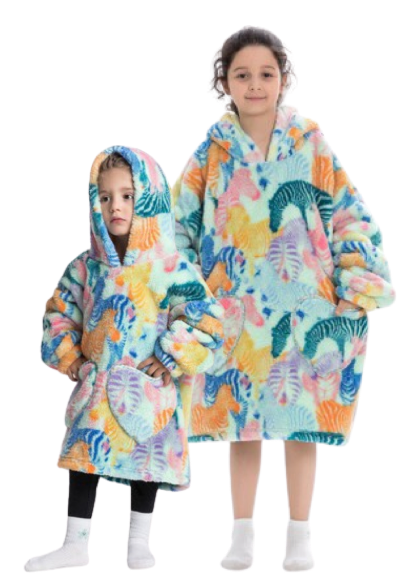 Kinder fleece deken met capuchon - zebra's