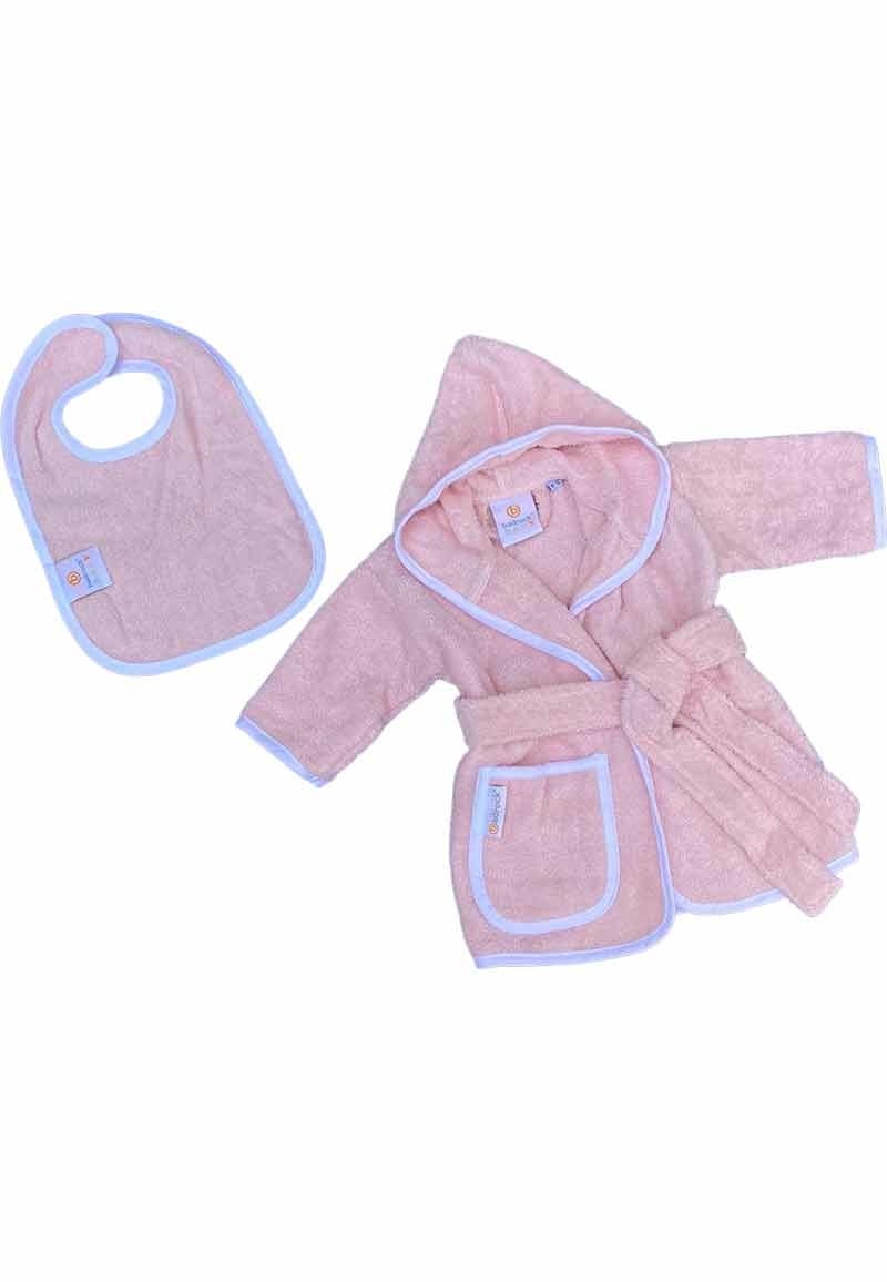 Roze babybadjas badstof katoen met capuchon - GRATIS slabbetje