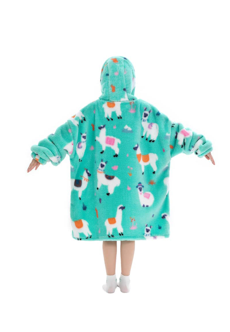 Kinder fleece deken met capuchon - Alpaca's