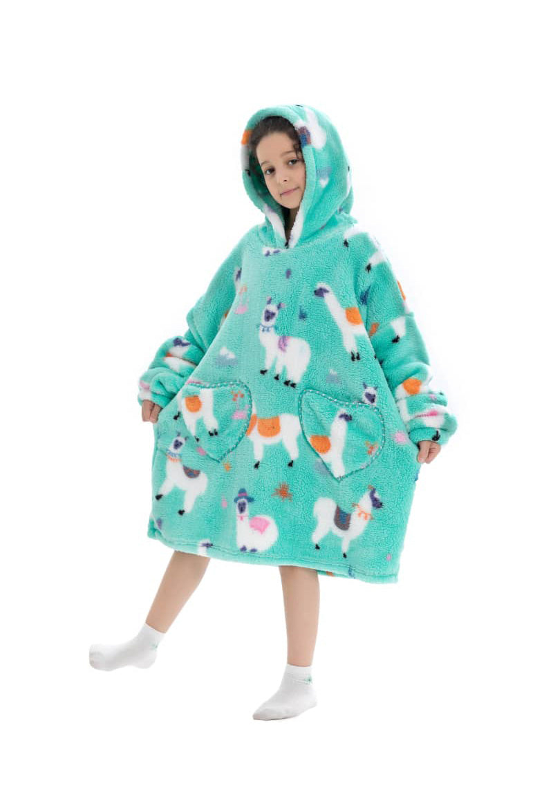 Kinder fleece deken met capuchon - Alpaca's