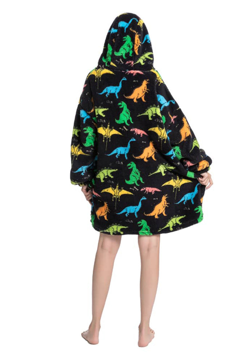 Kinder fleece deken met capuchon - dino's