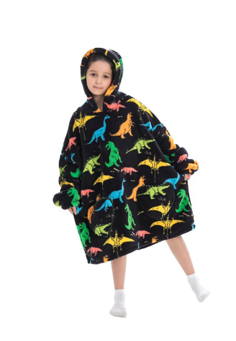 Kinder fleece deken met capuchon - dino's