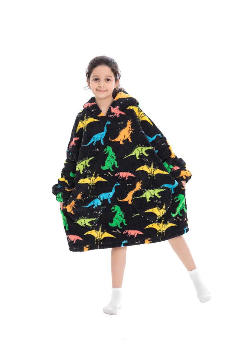 Kinder fleece deken met capuchon - dino's