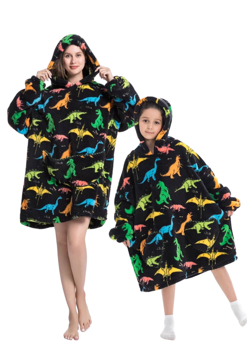 Kinder fleece deken met capuchon - dino's