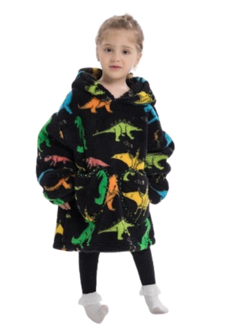 Kinder fleece deken met capuchon - dino's