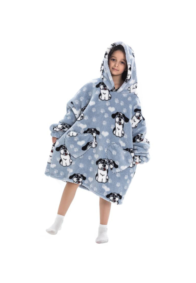 Kinder fleece deken met capuchon - hond