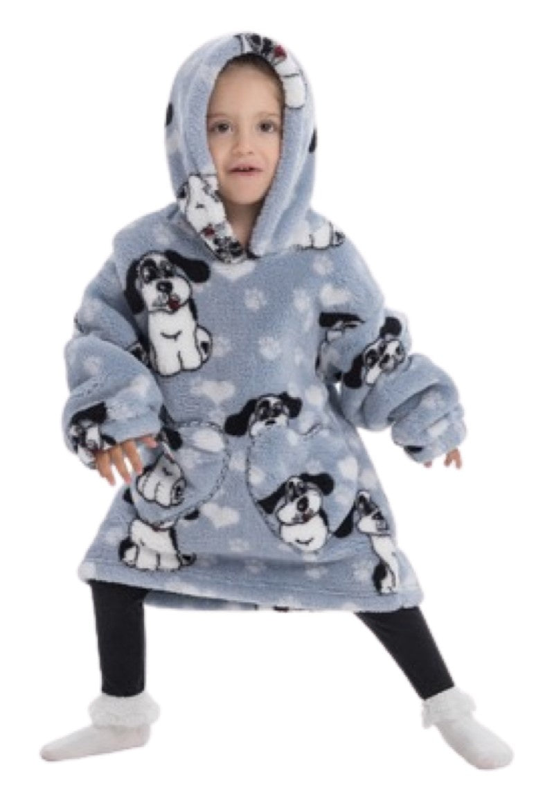 Kinder fleece deken met capuchon - hond