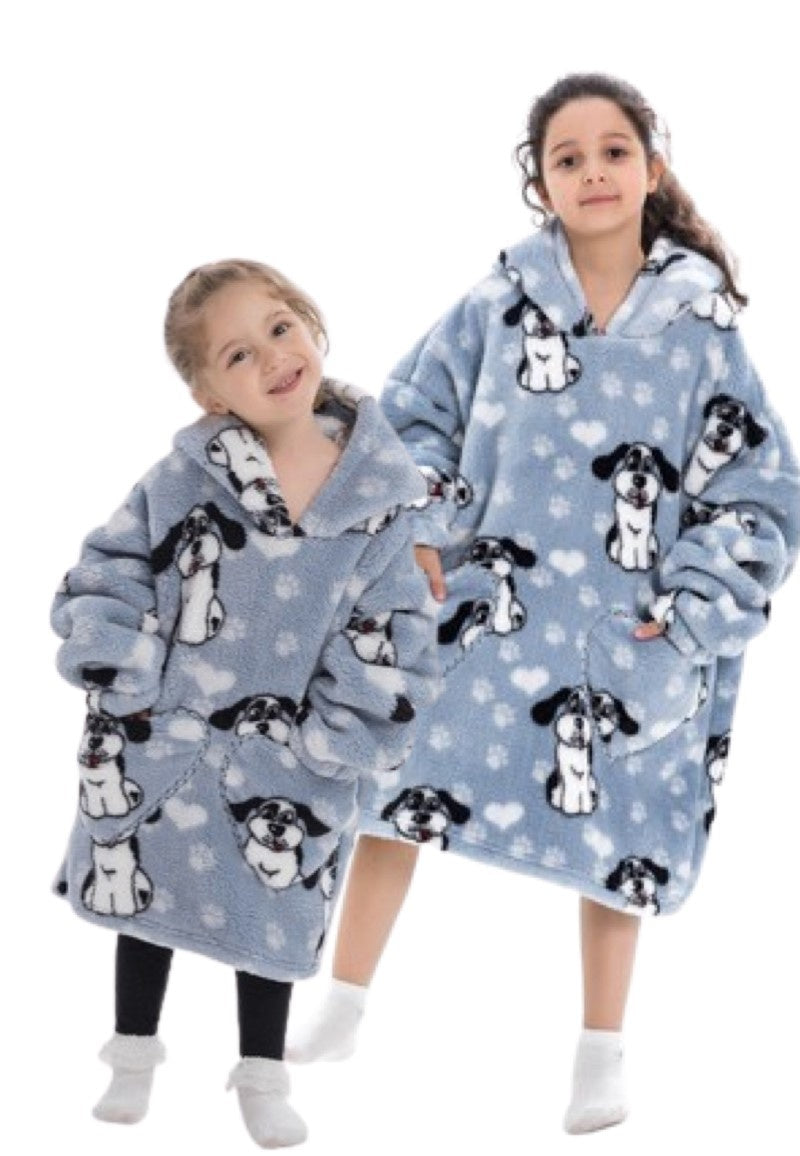 Kinder fleece deken met capuchon - hond
