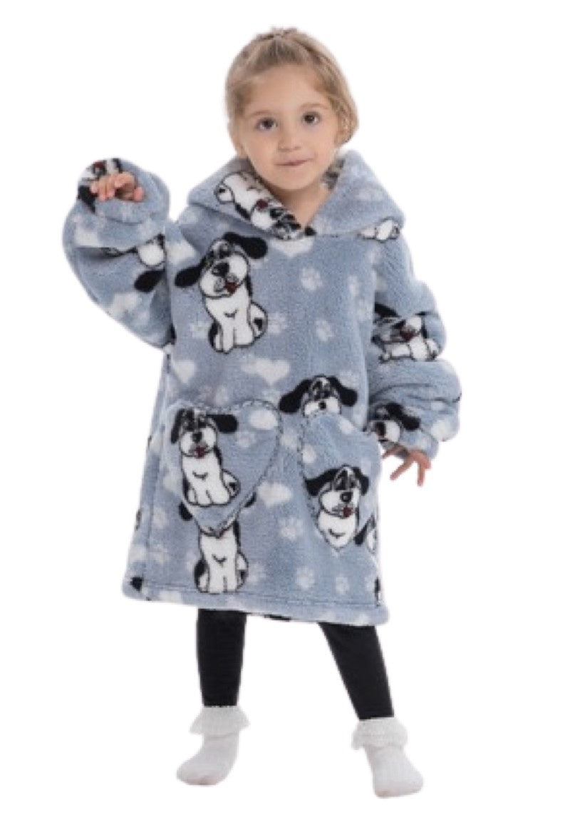 Kinder fleece deken met capuchon - hond