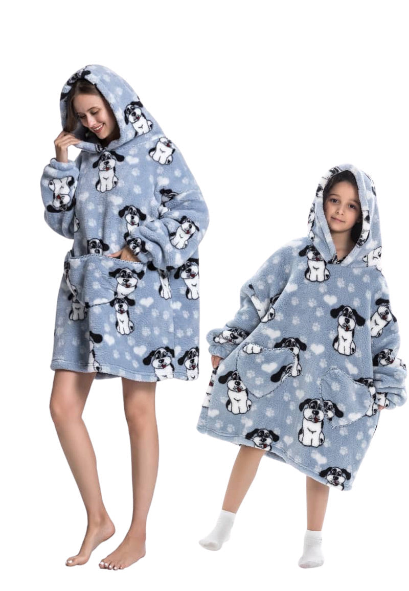 Kinder fleece deken met capuchon - hond