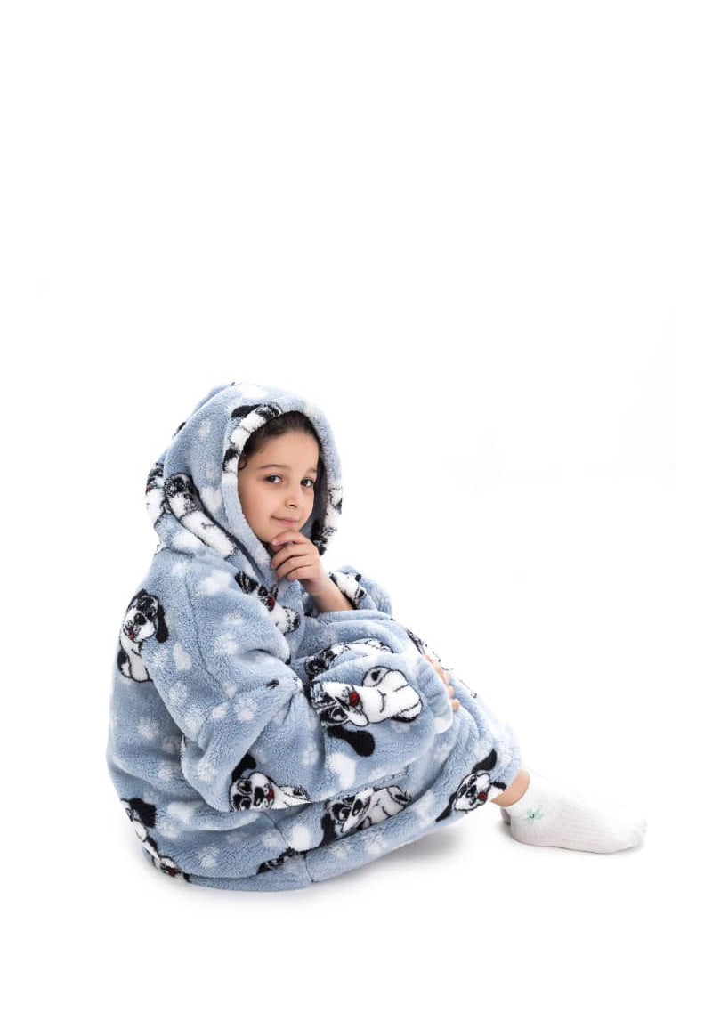 Kinder fleece deken met capuchon - hond