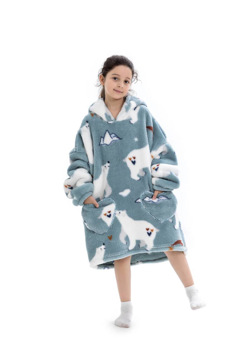Kinder fleece deken met capuchon - ijsberen