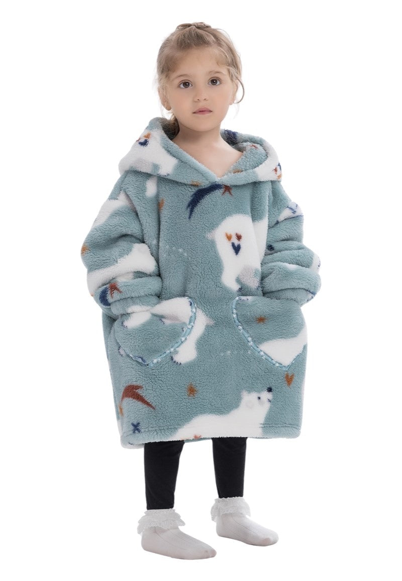 Kinder fleece deken met capuchon - ijsberen