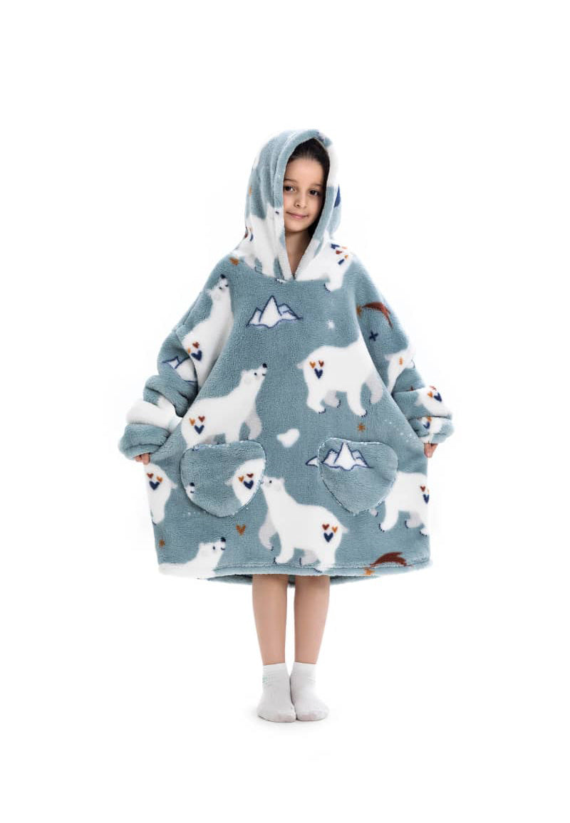 Kinder fleece deken met capuchon - ijsberen