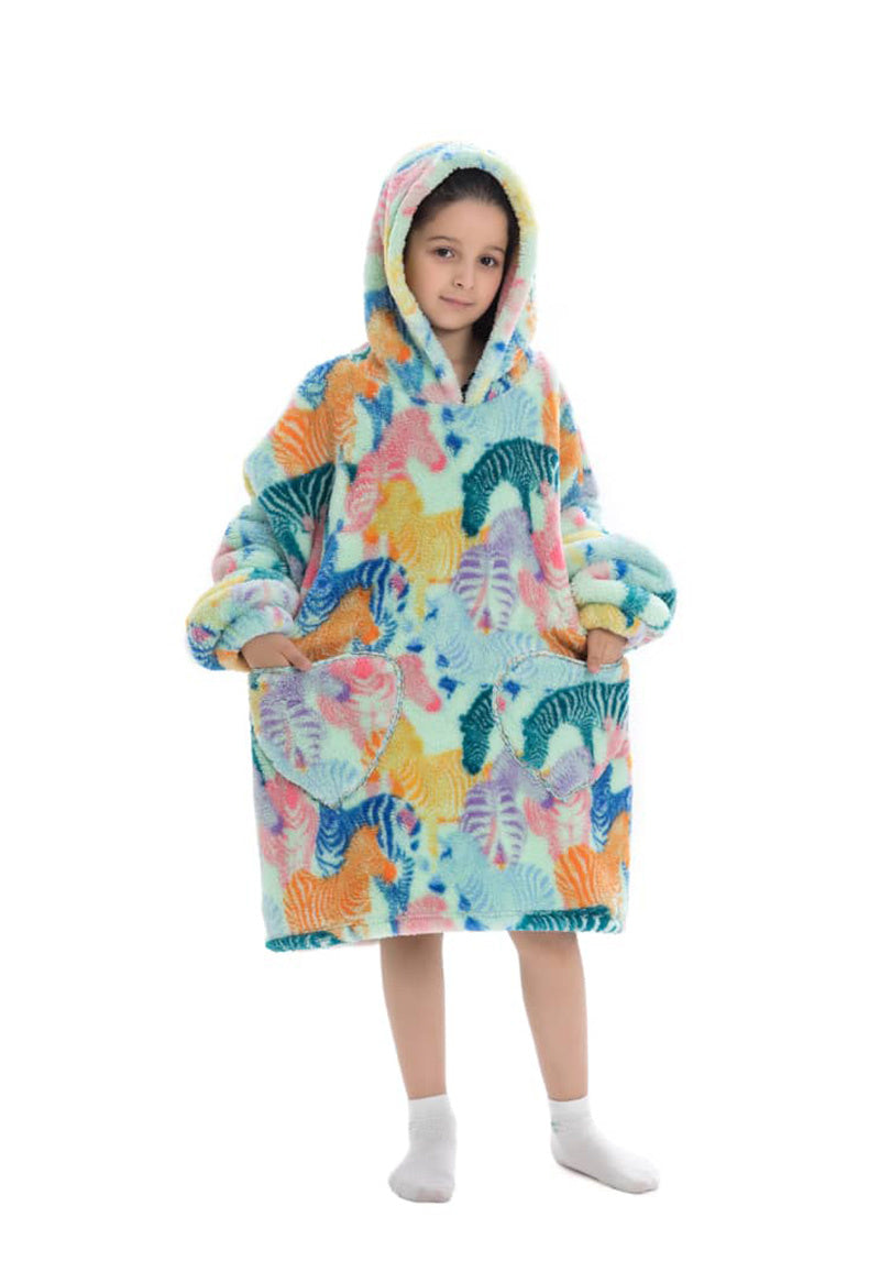 Kinder fleece deken met capuchon - zebra's