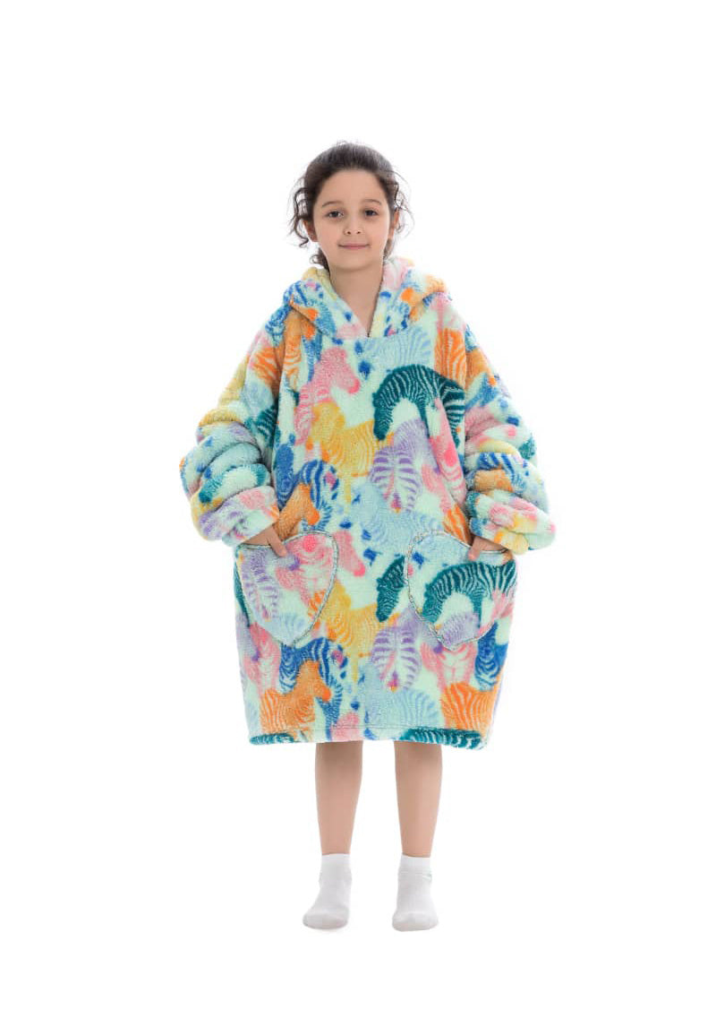 Kinder fleece deken met capuchon - zebra's