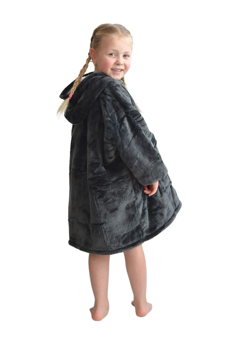 Fleece deken met mouwen & capuchon - kind - donkergrijs