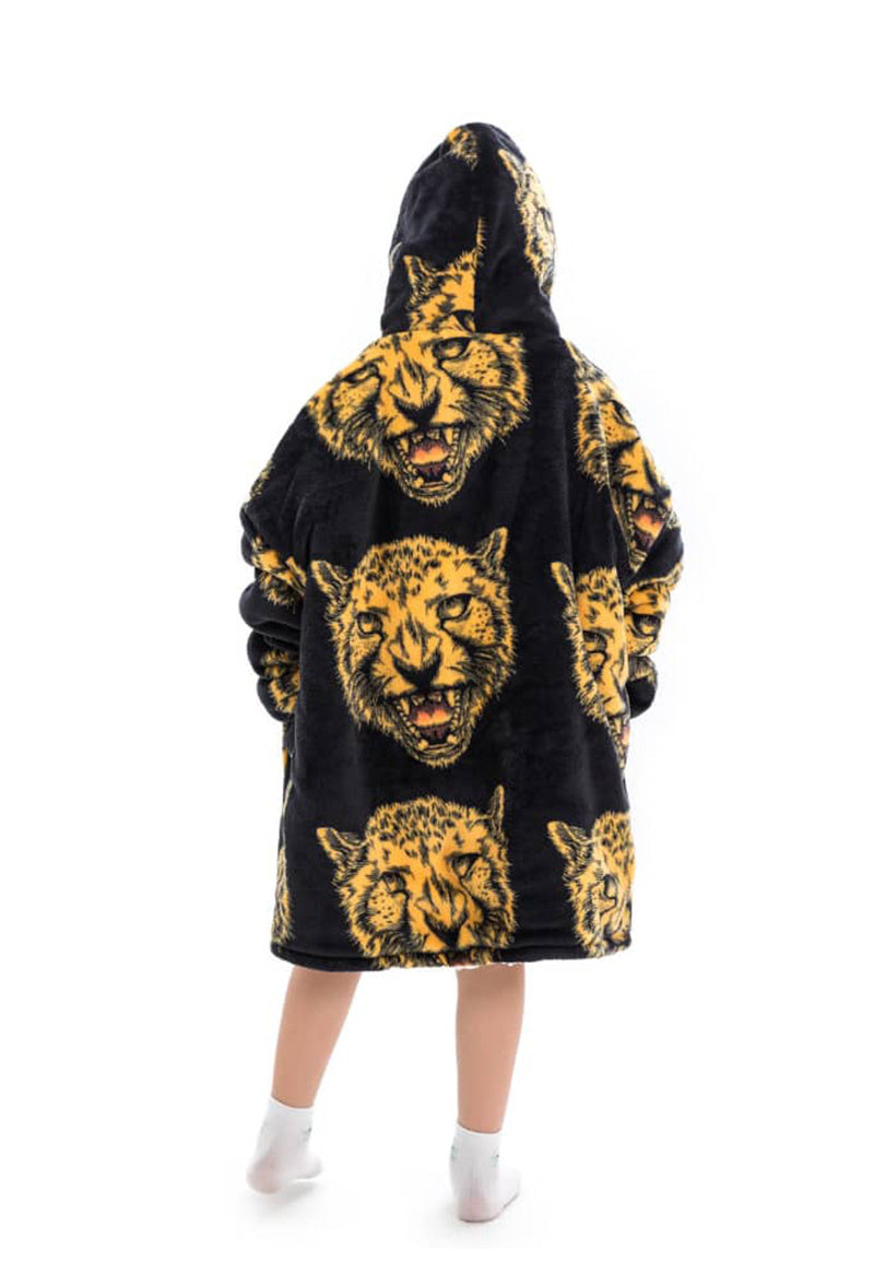 Fleece deken met capuchon - tijgerkop