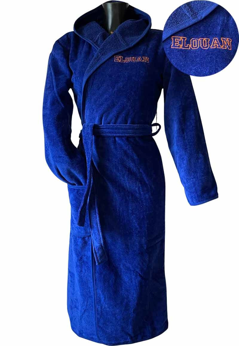 Kinderbadjas kobalt blauw met naam borduren