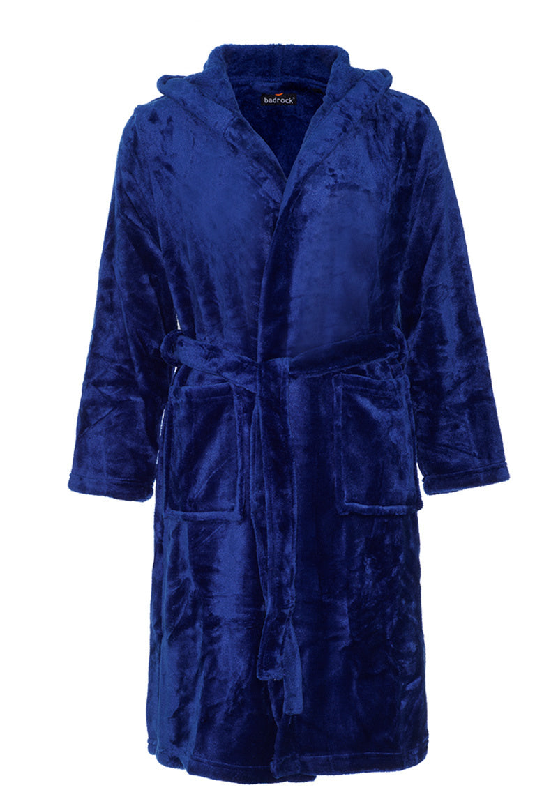 badjas kind Tiener Marineblauw met capuchon - fleece