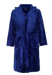 Donkerblauwe fleece tienerbadjas met naam borduren