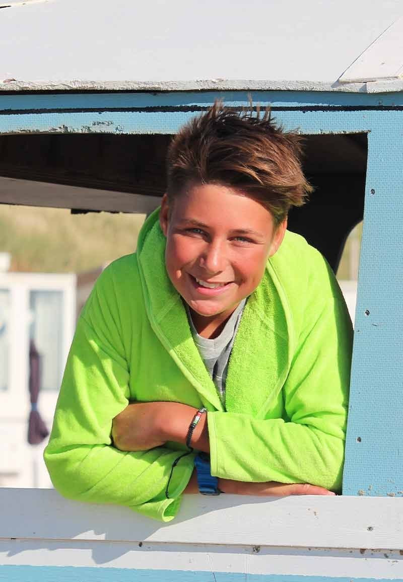 Kinderbadjas lime groen met naam borduren
