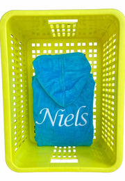 Kinderbadjas aqua blauw met naam borduren