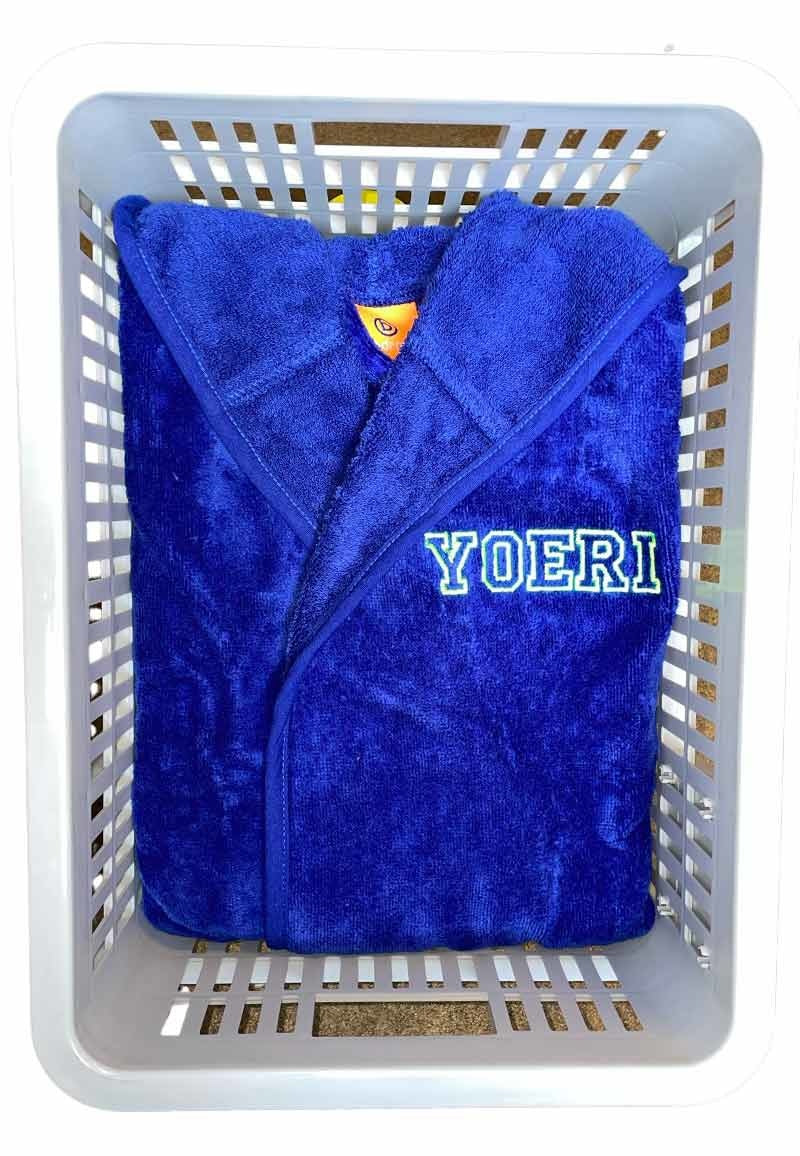 Kinderbadjas kobalt blauw met naam borduren