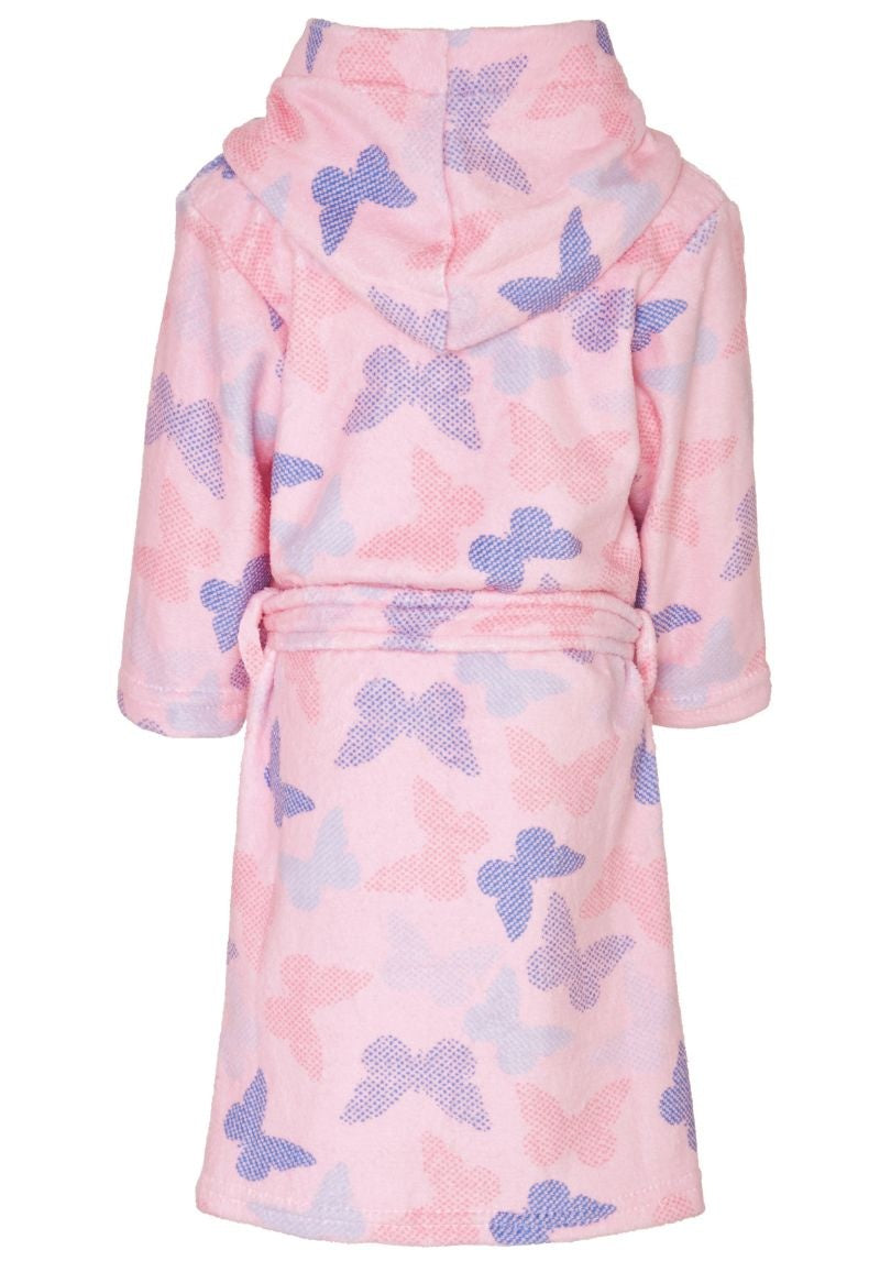 Roze kinderbadjas met vlinders - fleece