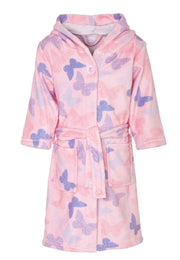 Roze kinderbadjas met vlinders - fleece
