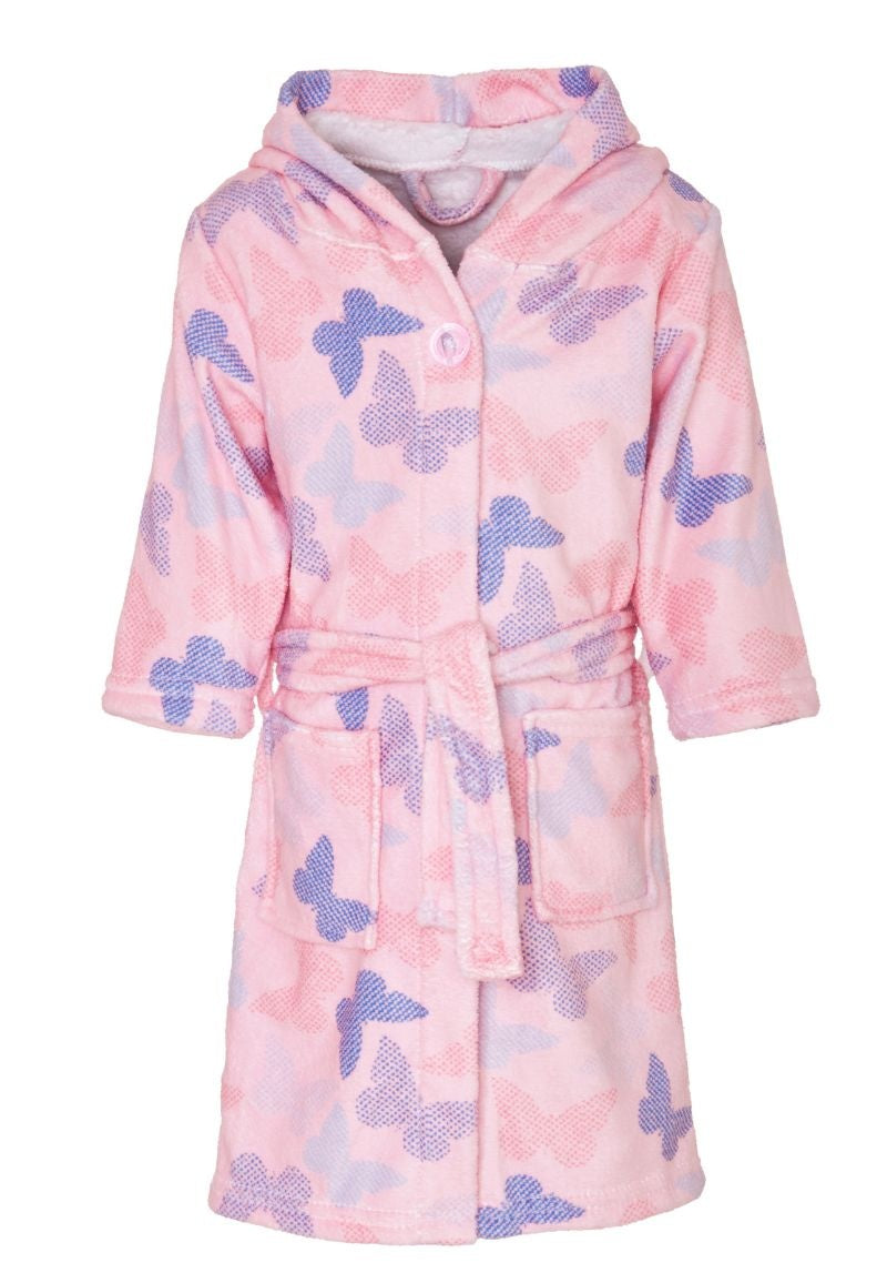 Roze kinderbadjas met vlinders - fleece